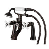 Kingston Three-Handle 2-Hole Deck Mount Clawfoot Tub Faucet with Hand Shower