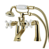 Kingston Three-Handle 2-Hole Deck Mount Clawfoot Tub Faucet with Hand Shower