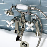 Kingston Three-Handle 2-Hole Deck Mount Clawfoot Tub Faucet with Hand Shower