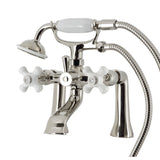 Kingston Three-Handle 2-Hole Deck Mount Clawfoot Tub Faucet with Hand Shower