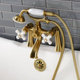 Kingston Three-Handle 2-Hole Deck Mount Clawfoot Tub Faucet with Hand Shower