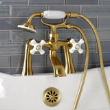 Kingston Three-Handle 2-Hole Deck Mount Clawfoot Tub Faucet with Hand Shower