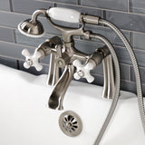 Kingston Three-Handle 2-Hole Deck Mount Clawfoot Tub Faucet with Hand Shower