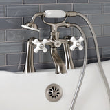 Kingston Three-Handle 2-Hole Deck Mount Clawfoot Tub Faucet with Hand Shower