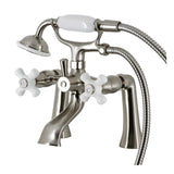 Kingston Three-Handle 2-Hole Deck Mount Clawfoot Tub Faucet with Hand Shower