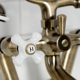 Kingston Three-Handle 2-Hole Tub Wall Mount Clawfoot Tub Faucet with Hand Shower