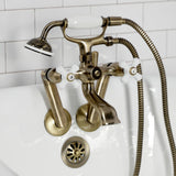 Kingston Three-Handle 2-Hole Tub Wall Mount Clawfoot Tub Faucet with Hand Shower