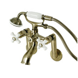 Kingston Three-Handle 2-Hole Tub Wall Mount Clawfoot Tub Faucet with Hand Shower