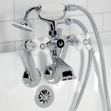 Kingston Three-Handle 2-Hole Tub Wall Mount Clawfoot Tub Faucet with Hand Shower