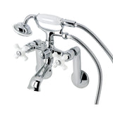 Kingston Three-Handle 2-Hole Tub Wall Mount Clawfoot Tub Faucet with Hand Shower