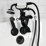 Kingston Three-Handle 2-Hole Tub Wall Mount Clawfoot Tub Faucet with Hand Shower