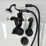 Kingston Three-Handle 2-Hole Tub Wall Mount Clawfoot Tub Faucet with Hand Shower