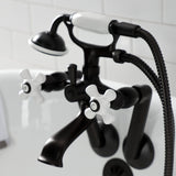 Kingston Three-Handle 2-Hole Tub Wall Mount Clawfoot Tub Faucet with Hand Shower