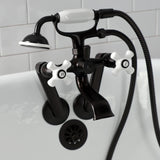 Kingston Three-Handle 2-Hole Tub Wall Mount Clawfoot Tub Faucet with Hand Shower