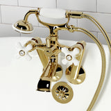 Kingston Three-Handle 2-Hole Tub Wall Mount Clawfoot Tub Faucet with Hand Shower