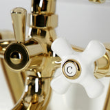 Kingston Three-Handle 2-Hole Tub Wall Mount Clawfoot Tub Faucet with Hand Shower