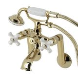 Kingston Three-Handle 2-Hole Tub Wall Mount Clawfoot Tub Faucet with Hand Shower