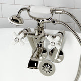 Kingston Three-Handle 2-Hole Tub Wall Mount Clawfoot Tub Faucet with Hand Shower