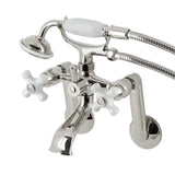 Kingston Three-Handle 2-Hole Tub Wall Mount Clawfoot Tub Faucet with Hand Shower