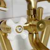 Kingston Three-Handle 2-Hole Tub Wall Mount Clawfoot Tub Faucet with Hand Shower