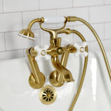 Kingston Three-Handle 2-Hole Tub Wall Mount Clawfoot Tub Faucet with Hand Shower