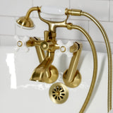 Kingston Three-Handle 2-Hole Tub Wall Mount Clawfoot Tub Faucet with Hand Shower