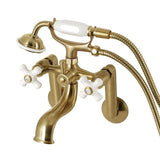 Kingston Three-Handle 2-Hole Tub Wall Mount Clawfoot Tub Faucet with Hand Shower