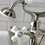 Kingston Three-Handle 2-Hole Tub Wall Mount Clawfoot Tub Faucet with Hand Shower