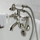 Kingston Three-Handle 2-Hole Tub Wall Mount Clawfoot Tub Faucet with Hand Shower