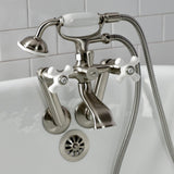 Kingston Three-Handle 2-Hole Tub Wall Mount Clawfoot Tub Faucet with Hand Shower