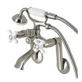 Kingston Three-Handle 2-Hole Tub Wall Mount Clawfoot Tub Faucet with Hand Shower