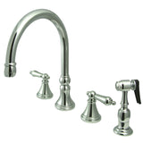 Governor Two-Handle 4-Hole Deck Mount Widespread Kitchen Faucet with Brass Sprayer