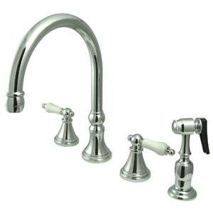 Governor Two-Handle 4-Hole Deck Mount Widespread Kitchen Faucet with Brass Sprayer