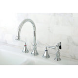 Silver Sage Two-Handle 4-Hole Deck Mount Widespread Kitchen Faucet with Brass Sprayer