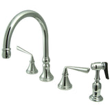 Silver Sage Two-Handle 4-Hole Deck Mount Widespread Kitchen Faucet with Brass Sprayer