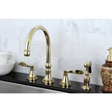 NuFrench Two-Handle 4-Hole Deck Mount Widespread Kitchen Faucet with Brass Sprayer