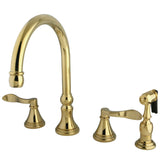 NuFrench Two-Handle 4-Hole Deck Mount Widespread Kitchen Faucet with Brass Sprayer