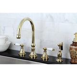 Governor Two-Handle 4-Hole Deck Mount Widespread Kitchen Faucet with Brass Sprayer