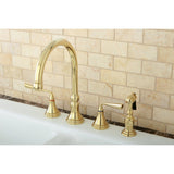 Silver Sage Two-Handle 4-Hole Deck Mount Widespread Kitchen Faucet with Brass Sprayer