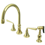 Silver Sage Two-Handle 4-Hole Deck Mount Widespread Kitchen Faucet with Brass Sprayer