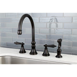 Governor Two-Handle 4-Hole Deck Mount Widespread Kitchen Faucet with Brass Sprayer