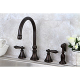 Governor Two-Handle 4-Hole Deck Mount Widespread Kitchen Faucet with Brass Sprayer