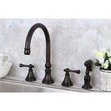 Governor Two-Handle 4-Hole Deck Mount Widespread Kitchen Faucet with Brass Sprayer