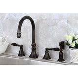 NuFrench Two-Handle 4-Hole Deck Mount Widespread Kitchen Faucet with Brass Sprayer