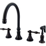 Governor Two-Handle 4-Hole Deck Mount Widespread Kitchen Faucet with Brass Sprayer