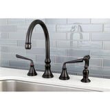 Silver Sage Two-Handle 4-Hole Deck Mount Widespread Kitchen Faucet with Brass Sprayer