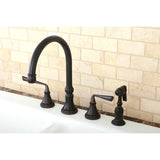 Silver Sage Two-Handle 4-Hole Deck Mount Widespread Kitchen Faucet with Brass Sprayer