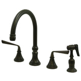 Silver Sage Two-Handle 4-Hole Deck Mount Widespread Kitchen Faucet with Brass Sprayer