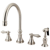 Governor Two-Handle 4-Hole Deck Mount Widespread Kitchen Faucet with Brass Sprayer