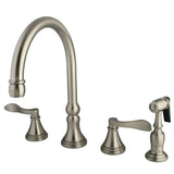 NuFrench Two-Handle 4-Hole Deck Mount Widespread Kitchen Faucet with Brass Sprayer